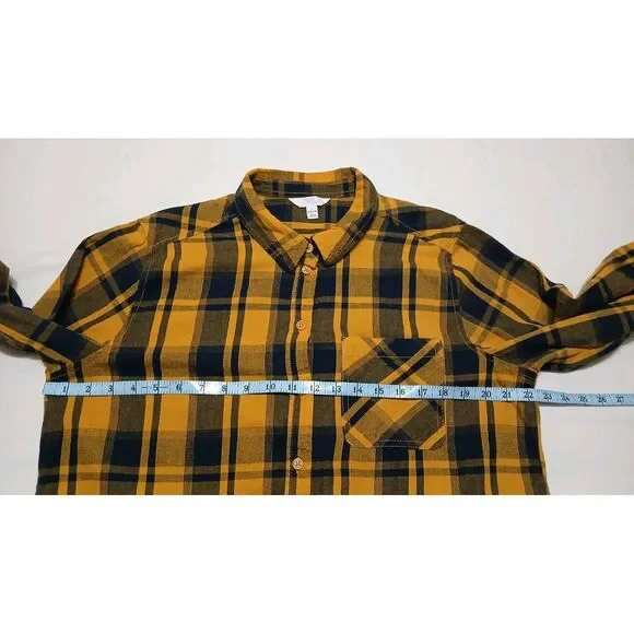 Time and True Women's 100% Cotton‎ Yellow & Blue Long Sleeve Flannel Size Large - Picture 4 of 6